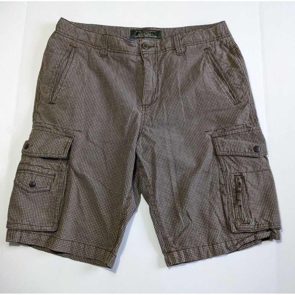 Old Navy Cargo Shorts Men's Size 33 Brown Plaid Drawstring Outdoors Work